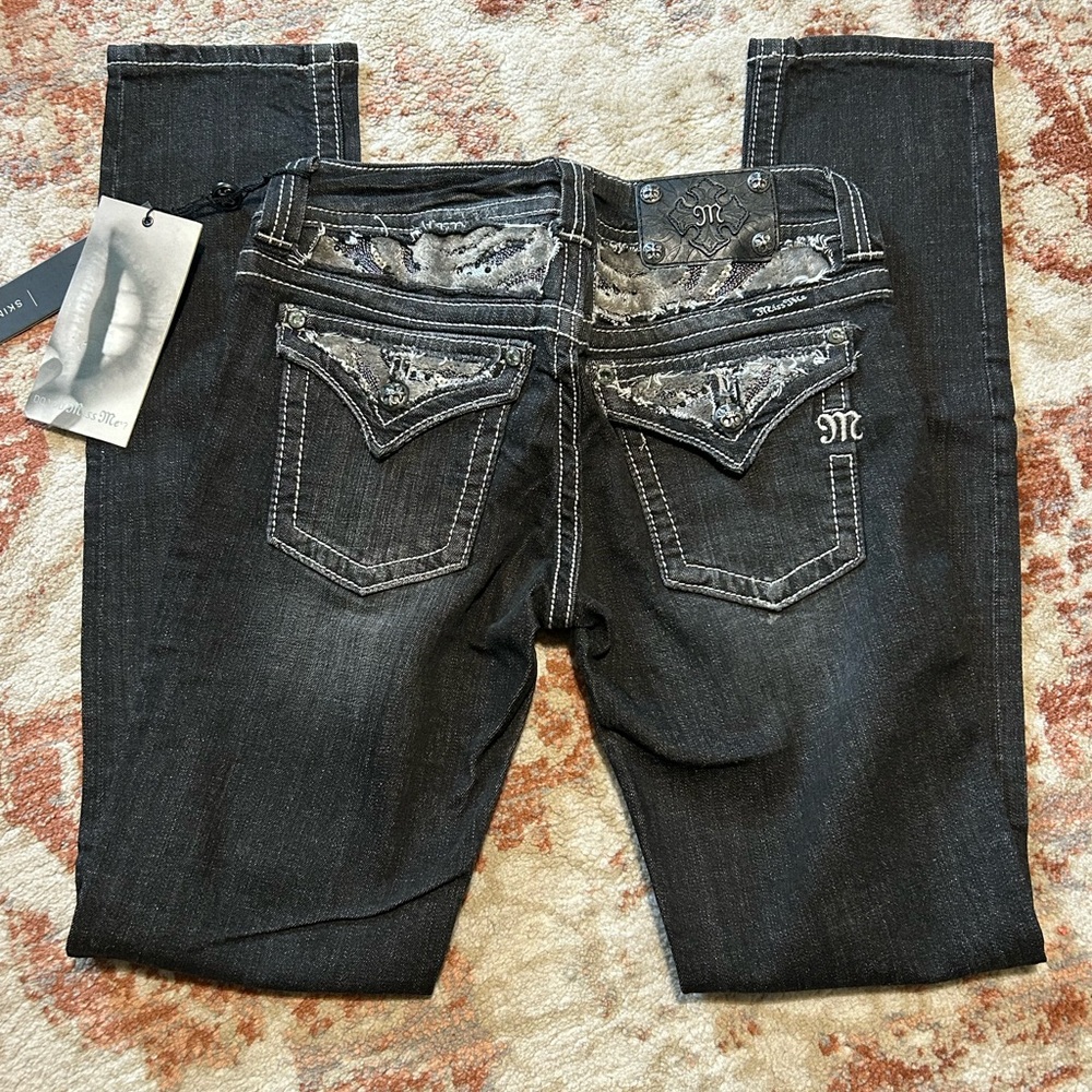 Miss Me Black Skinny Jeans with Silver Embellishments